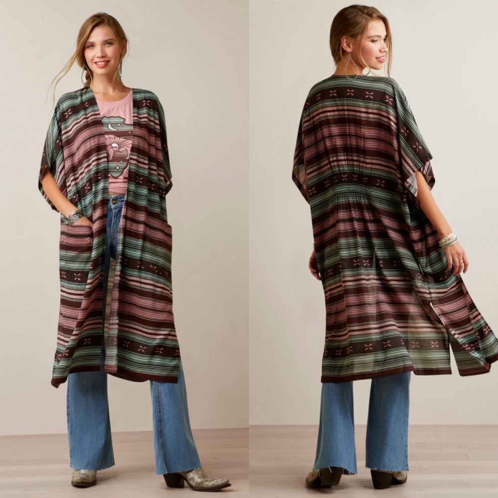 Ariat Womens Duster M Southwestern Serape Stripe Kimono Boho Western Festival